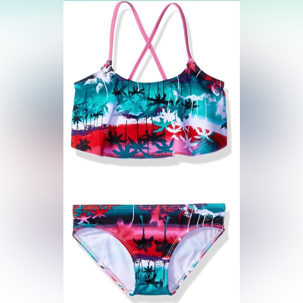 Kanu Surf Girls Alania Flounce Beach Sport 2-piece Swimsuit Size 14 NWT